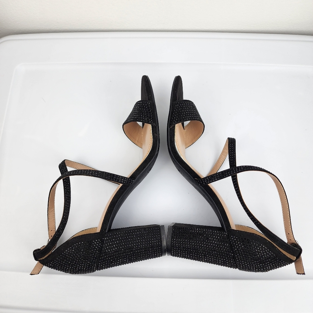 Kelly & Katie Paloona Rhinestones Block Heels Sandals Strappy Pumps Black 9M - Picture 8 of 12